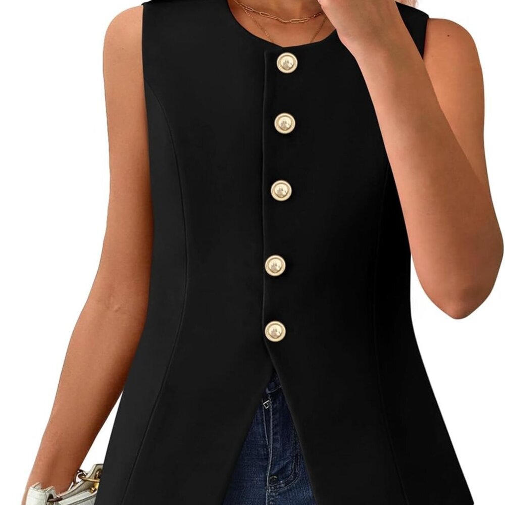 Brand New Summer Sleeveless Blazer Vest For Women - Black, X-Small